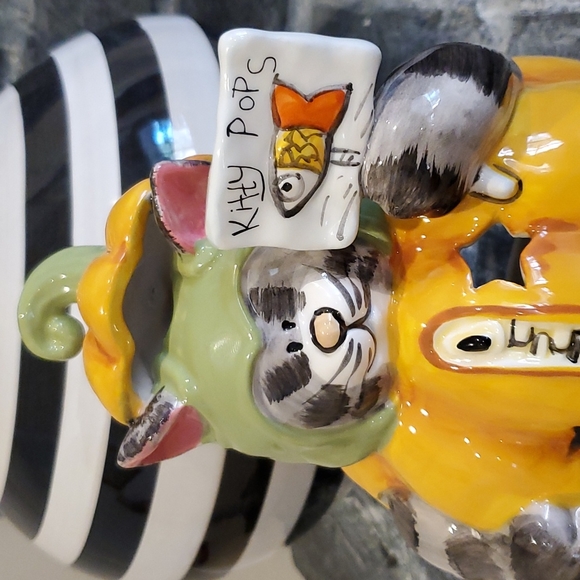 Blue Sky Clayworks Halloween Pumpkin Cat "kitty pops" tea light holder luminary - Picture 2 of 7